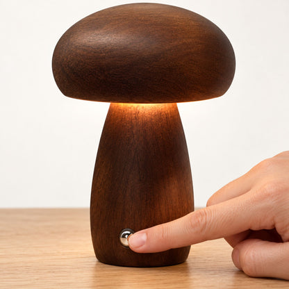 Lampe veilleuse bébé champignon en bois de noyer qui s'allume d'une touche