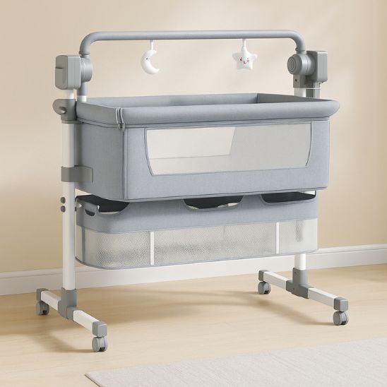 Lit cododo gris clair moderne sur roulettes pour bébé