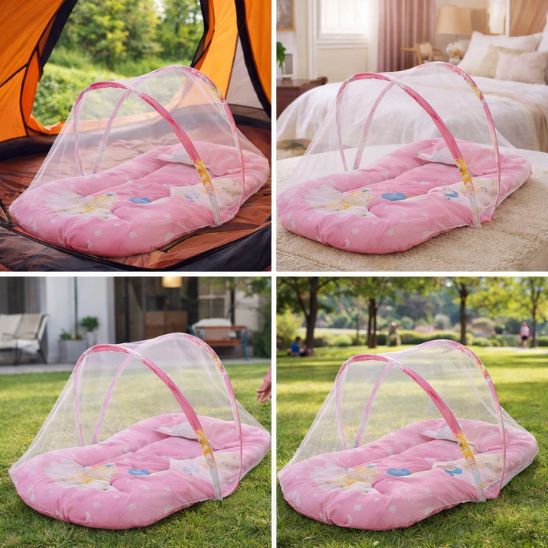 Lit moustiquaire bebe rose 4 usages camping parc terrasse maison extérieur