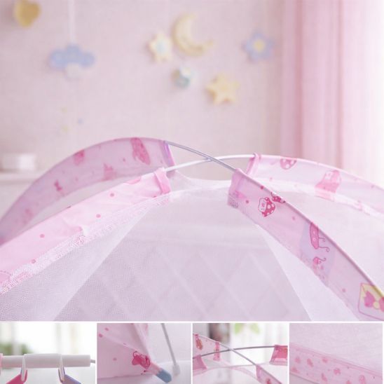Lit moustiquaire bebe Spot Dôme rose détail maille fine et structure arceau