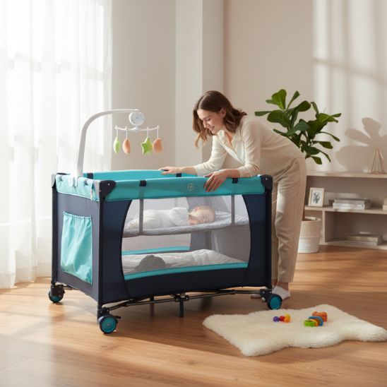 Lit parapluie bébé pliable avec mobile bébé plié pour le transport