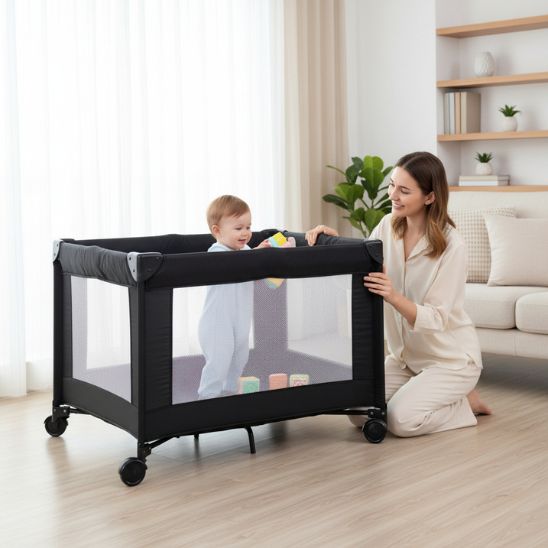 Lit parapluie bébé pliable et sécurisé vue intérieure du couchage