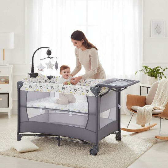 Lit parapluie multifonction utilisable comme lit et parc bébé sécurisé