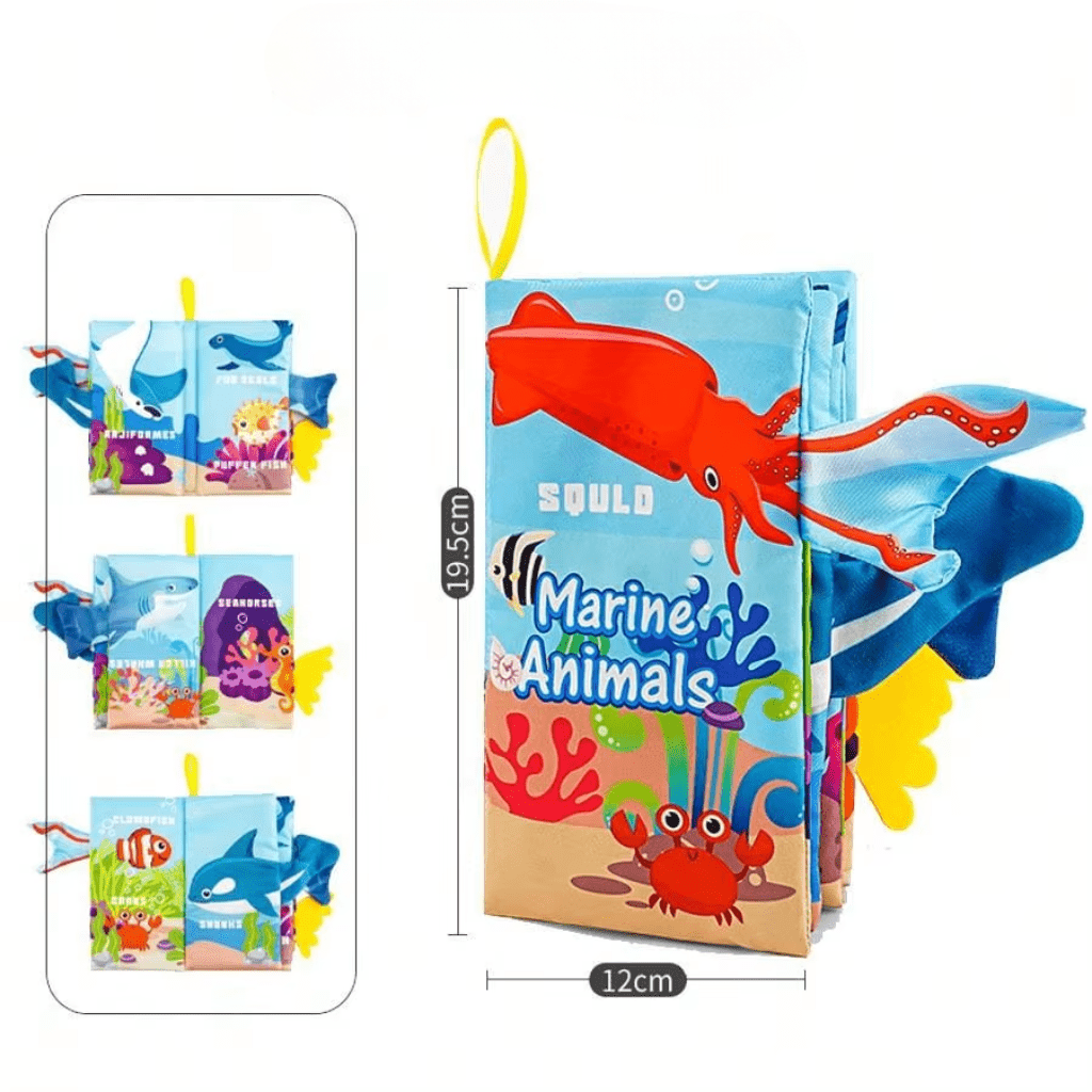 livre bébé en tissu avec activités tactiles et pages bruissantes