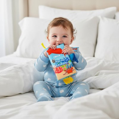 Livre bebe en tissus pour bébé avec pages souples et activités sensorielles