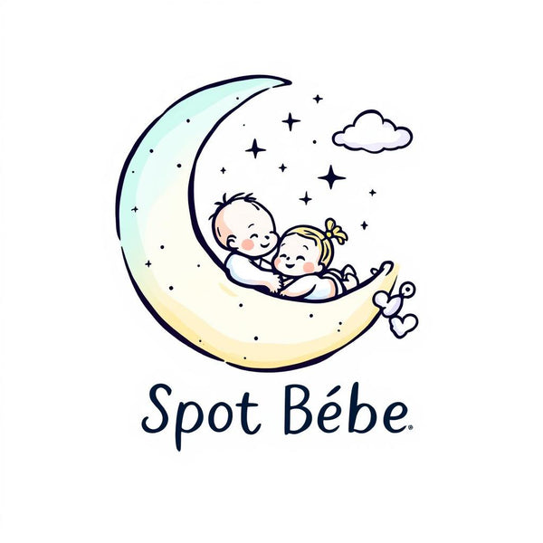 Logo Spot Bébé – deux bébés sur une lune pastel, symbole de douceur et de cocon