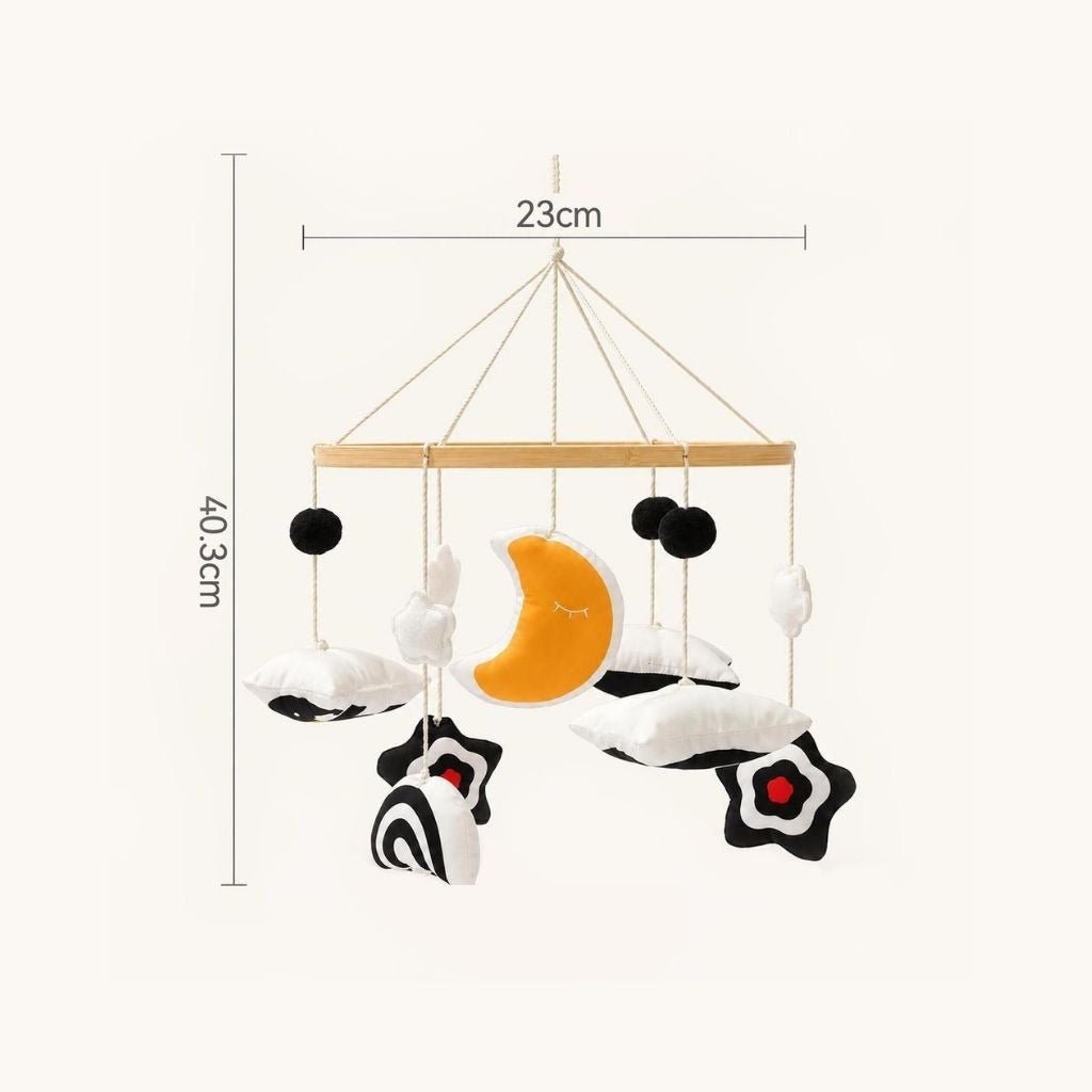 dimensions du mobile bébé contrasté Petit Ciel, 23 cm de large et 40,3 cm de hauteur