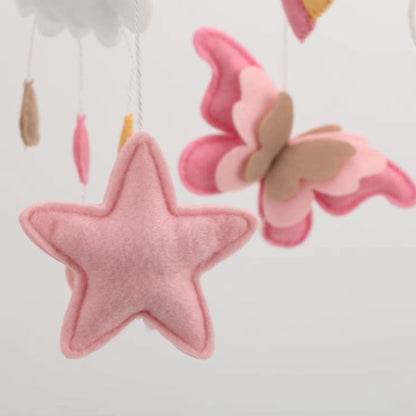 Mobile bébé fille arc-en-ciel & papillons décoration douce pour chambre bébé