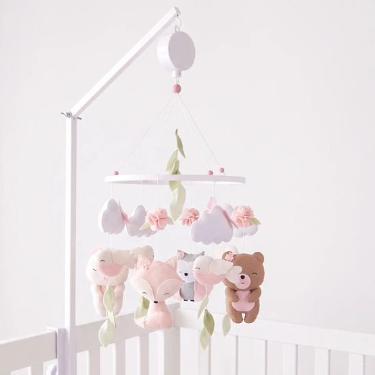 Mobile bébé fille avec bras support et boîte musicale blanche