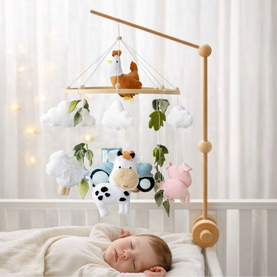 Mobile bébé garçon décoratif animaux doux de la ferme pour lit bébé