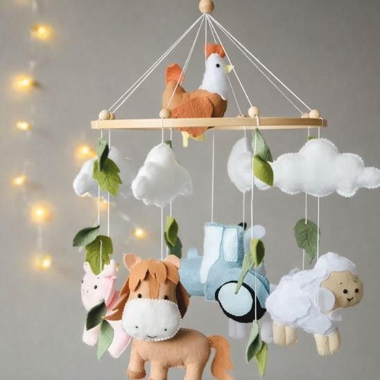 Mobile bébé garçon animaux doux de la ferme – idée cadeau naissance