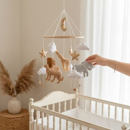Mobile bébé garçon animaux doux et nuages – décoration berceau apaisante