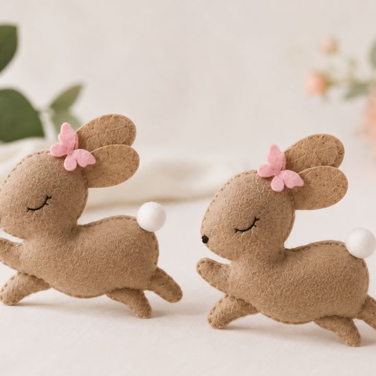 Deux lapins en feutrine du mobile bébé lapin fille avec petits papillons roses