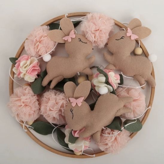 Mobile bébé Lapin fille | décoration Florale douce pour univers cocon et poétique
