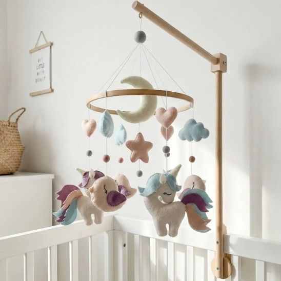 Mobile bébé licorne avec lune étoiles et éléments suspendus en feutrine