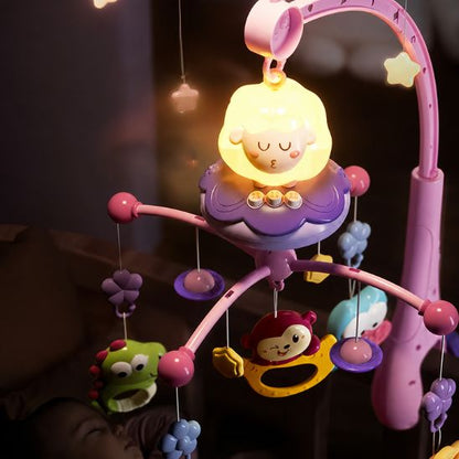 Mobile bébé lumineux et musical mouton rose veilleuse allumée nuit animaux violet