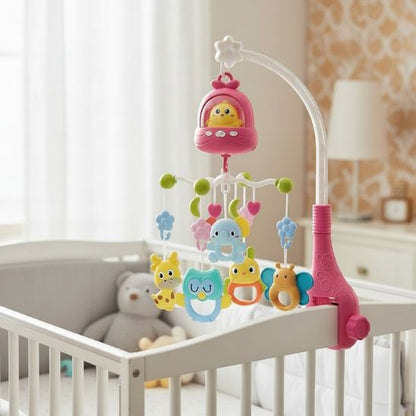 Mobile bébé musical avec télécommande rose berceau blanc chambre élégante