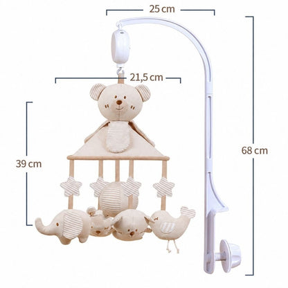 dimensions du mobile bébé ours en coton naturel, 39 cm de hauteur et bras de 68 cm