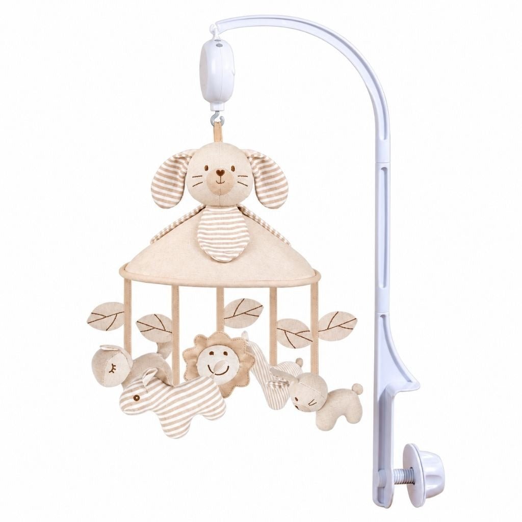 mobile bébé lapin Cacao en coton naturel avec bras blanc et boîte à musique 12 mélodies