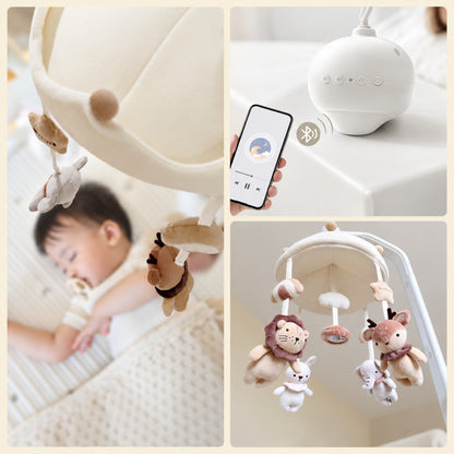 détails du mobile bébé silencieux Prairie avec Bluetooth et batterie rechargeable