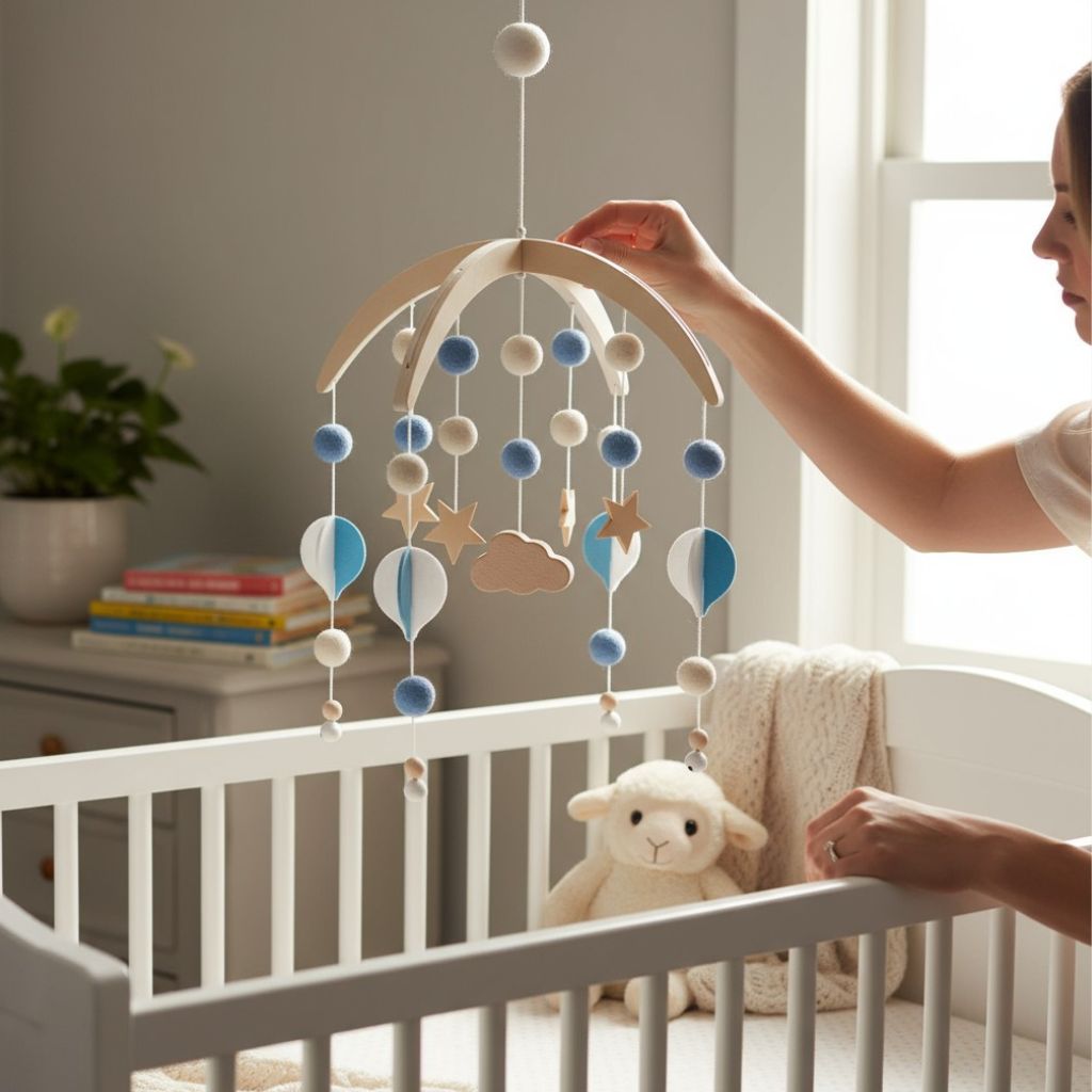 Mobile de lit bebe garçon suspendu pour chambre bébé – ambiance douce et rassurante