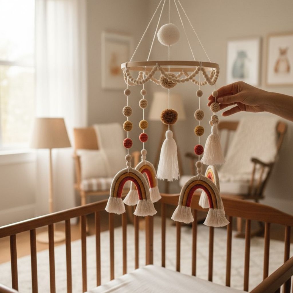 Mobile de lit Rainbow pour éveiller les sens du nourrisson – coordination œil-main et curiosité