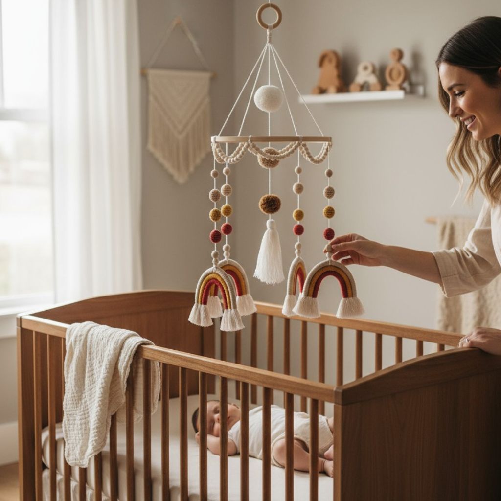 Mobile de lit Rainbow style bohème – accessoire artisanal pour une chambre apaisante