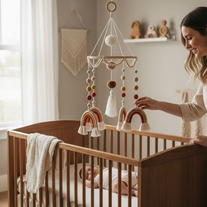 Mobile de lit Rainbow style bohème – accessoire artisanal pour une chambre apaisante