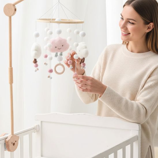 Mobile fille nuage et moutons décoratif pour lit bébé