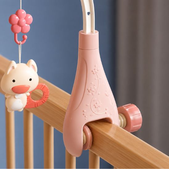 Mobile lit bébé musical et lumineux rose fixation bras anti-glissement barreau berceau