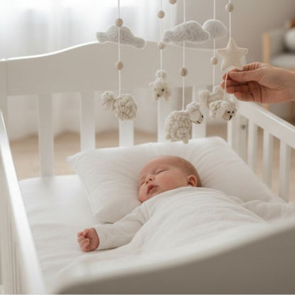 Mobile lit bébé avec nuages et étoiles en feutrine douce