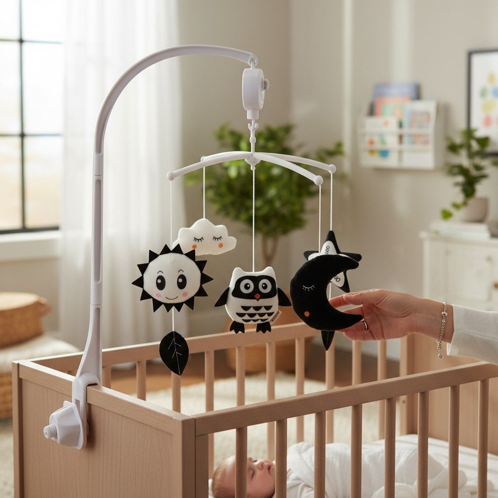 Mobile Montessori Munari suspendu au-dessus du berceau de bébé