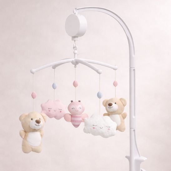 Vue d’ensemble du mobile musical bébé oursons et nuages