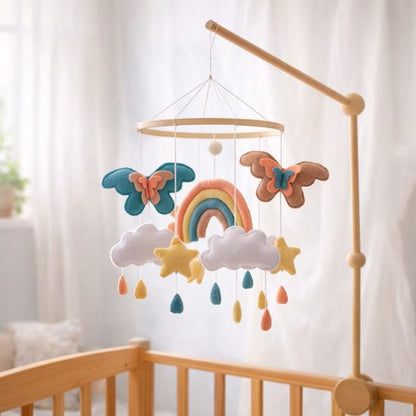 Mobile musical bébé avec nuages doux, étoiles et papillons