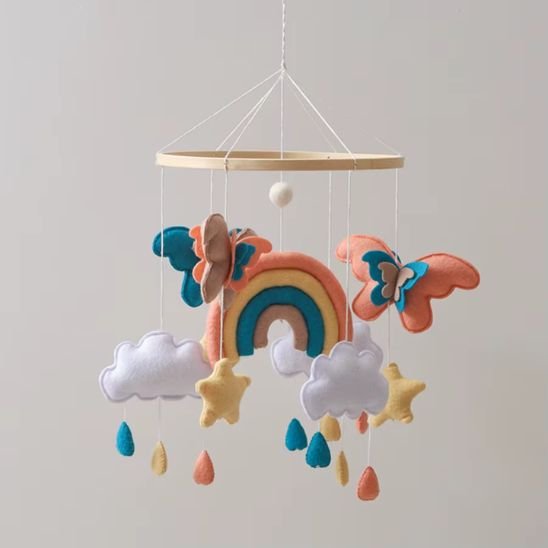 Mobile musical bébé Arc-en-ciel & papillons favorisant l’éveil visuel
