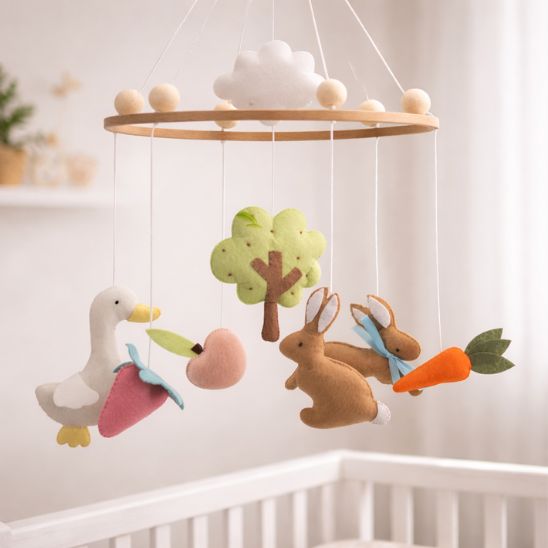 Mobile musical bébé Lapin & compagnie en feutrine avec animaux de la forêt