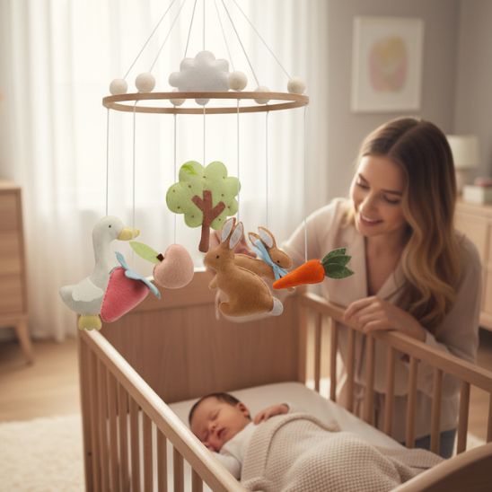 Mobile musical bébé Lapin & compagnie au style scandinave et naturel