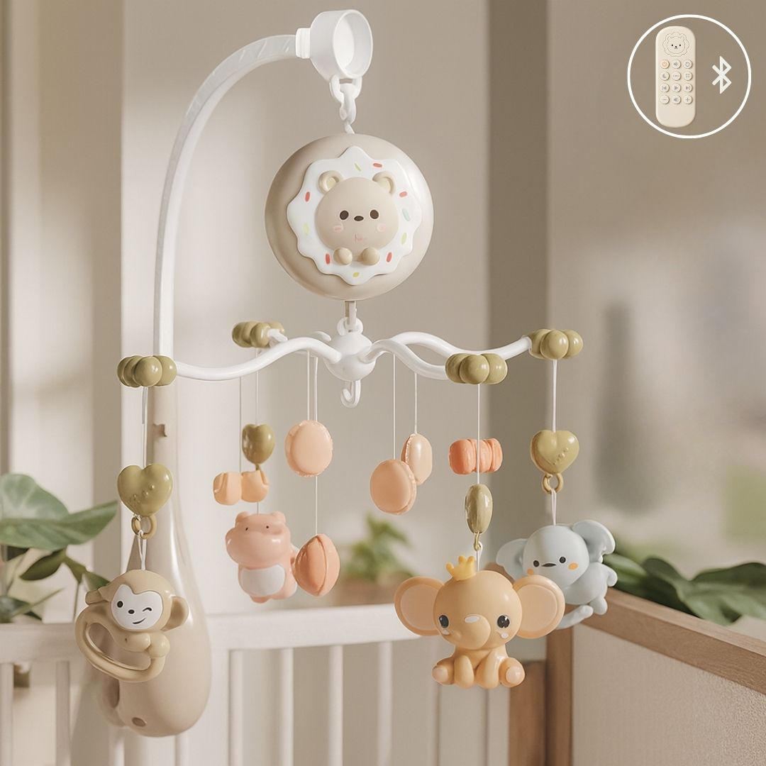 Mobile musical bébé Loomi Baby rose et beige avec télécommande et fonction Bluetooth