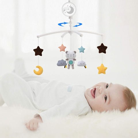  Mobile musical bébé avec étoiles dorées et ourson câlin