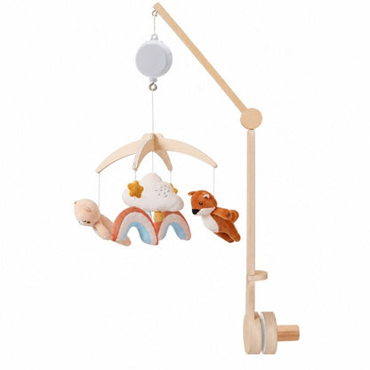 dimensions du mobile musical bébé renard avec bras en bois et boîte à musique blanche Perle