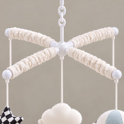 arceaux habillés de tissu froncé crème du mobile musical bébé sans pile Escale