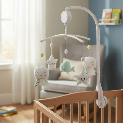 Mobile musical BerceDoux Océan fixé au lit de bébé