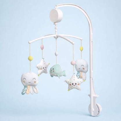 Mobile musical BerceDoux Océan pour bébé avec créatures marines sur fond bleu pastel apaisant