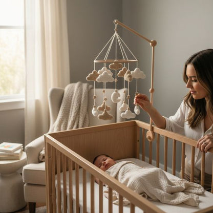 Mobile musical bébé nuages et lune avec berceuse douce et relaxante