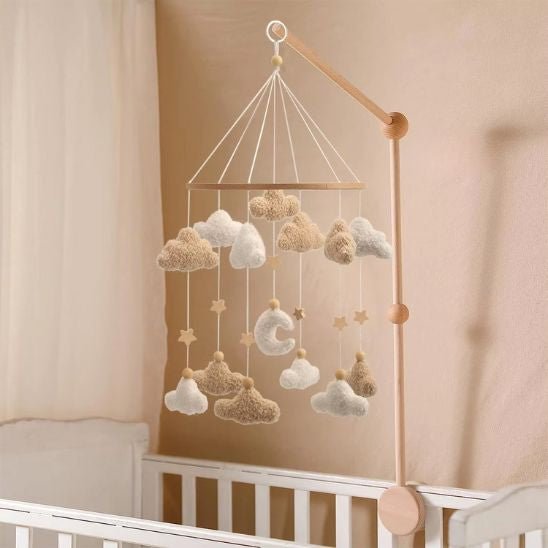 Mobile musical bébé nuages et lune avec berceuse apaisante