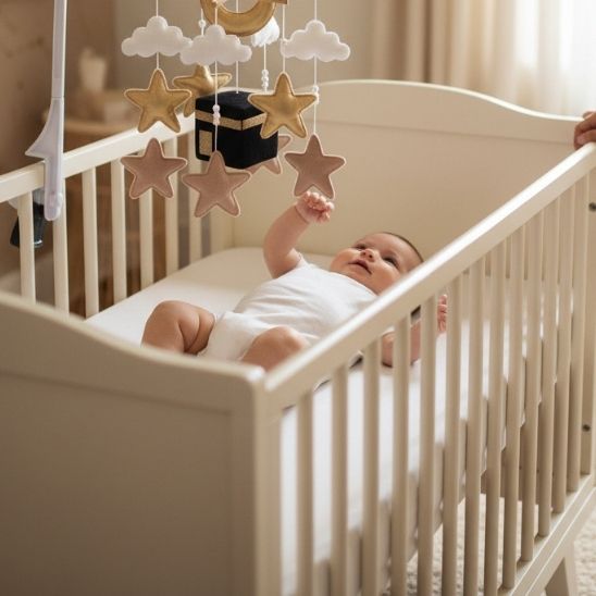 Mobile musicale bébé Kaaba créant une ambiance cocooning et rassurante pour le sommeil