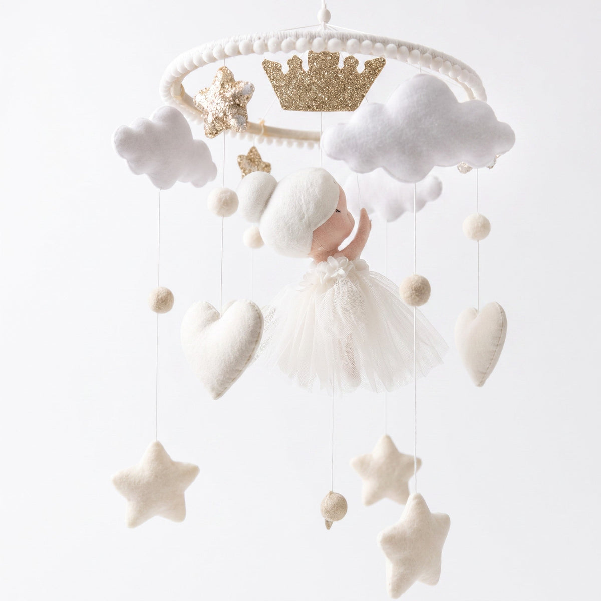 Mobile pour lit bébé Ballerine seul avec couronne, nuages et étoiles