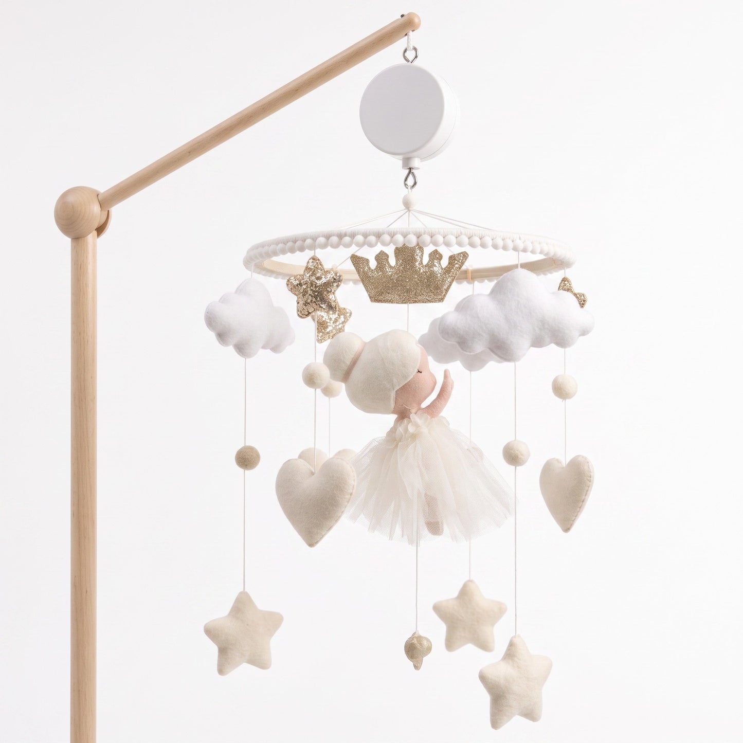 Mobile pour lit bébé Ballerine avec bras en bois et boîte musicale