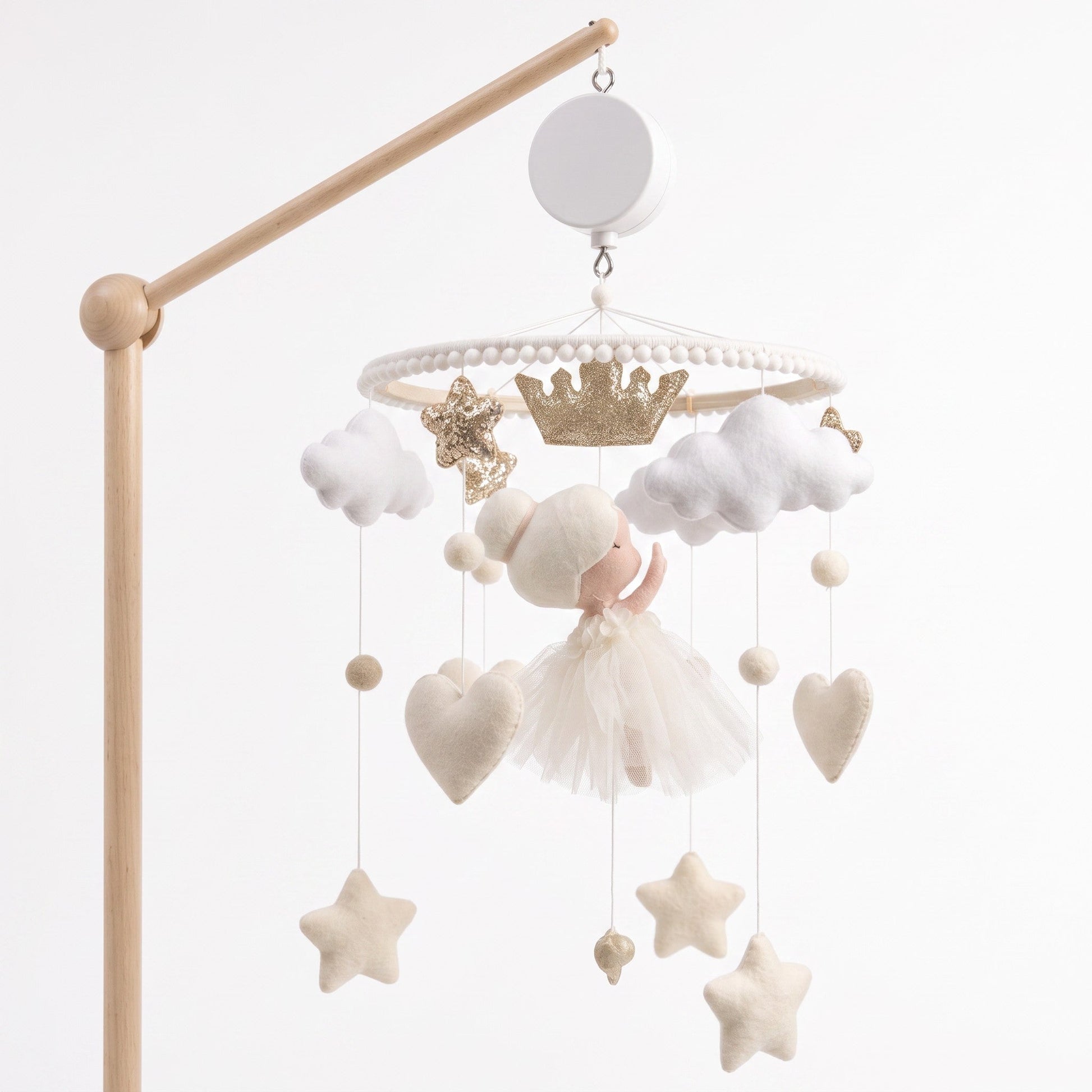 Mobile pour lit bébé Ballerine avec bras en bois et boîte musicale