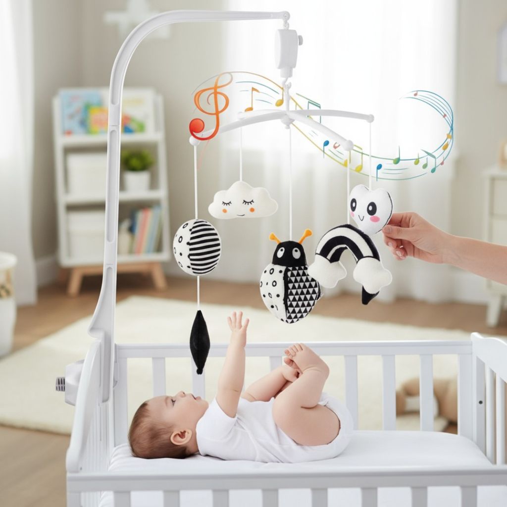 Mobile Montessori au design épuré favorisant la concentration du bébé